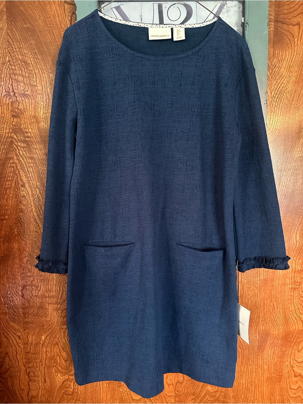 Cynthia Rowley Dark Navy Long-Sleeve Shift Dress with Ruffle Cuffs